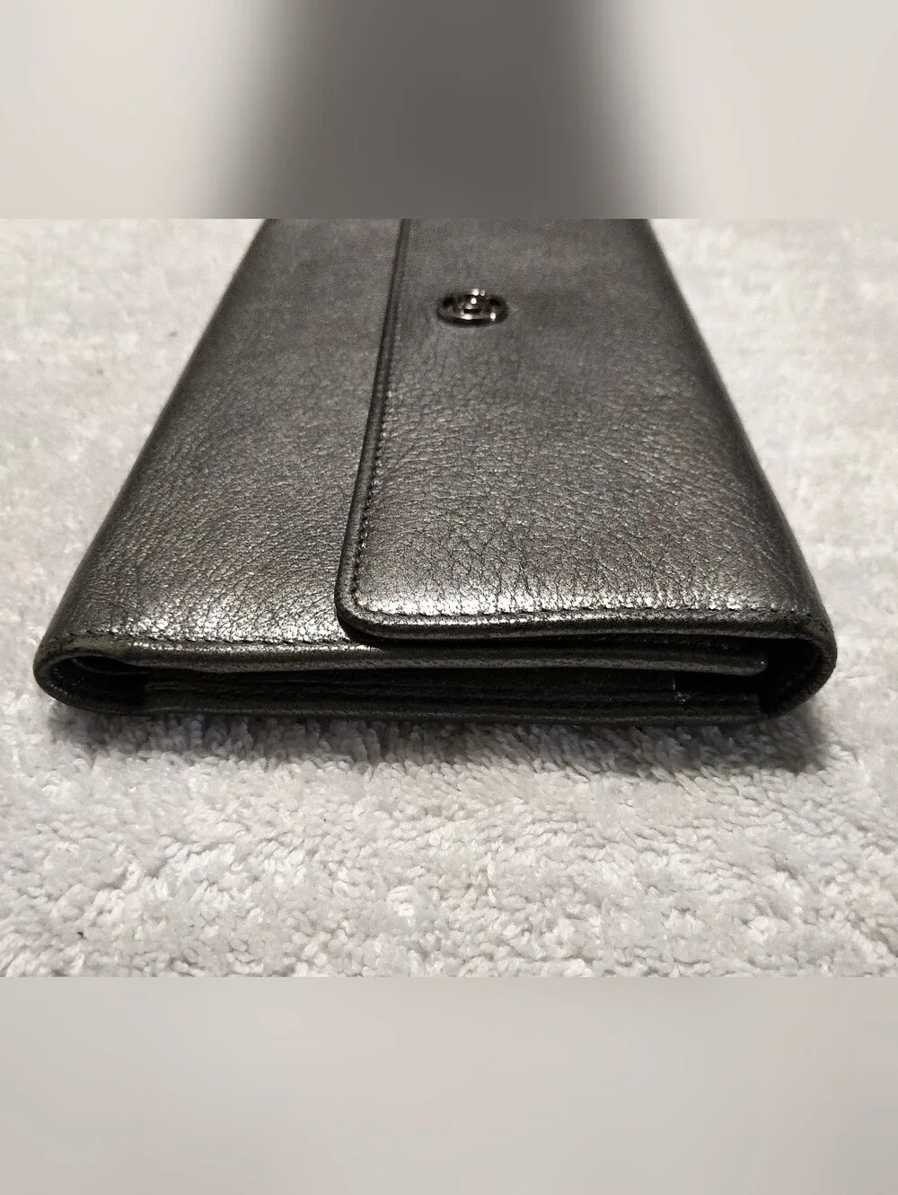 Authentic Chanel Metallic Silver Tri-fold Wallet - Silver CC Logo